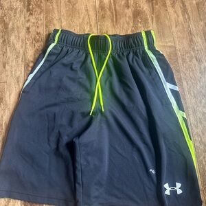 Under Armour Men’s Black Athletic Shorts with Neon Yellow Drawstring